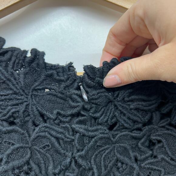 Elie Tahari Neutral Black Lace Layered Short Sleeve Below Knee Midi Dress 12 - Picture 6 of 7